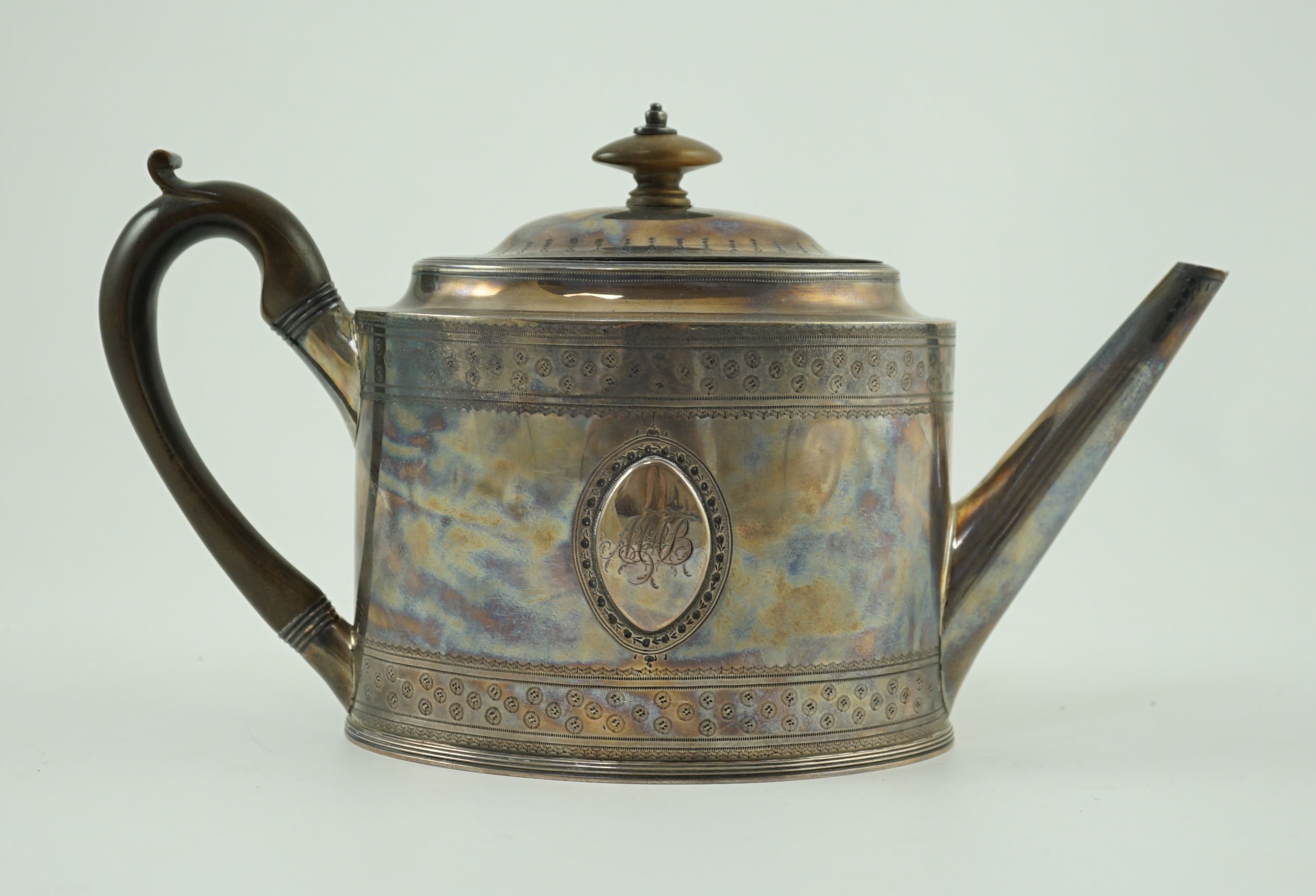 A George III silver oval teapot, by Hester Bateman